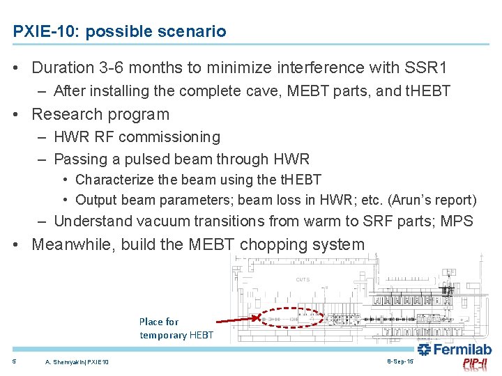 PXIE-10: possible scenario • Duration 3 -6 months to minimize interference with SSR 1