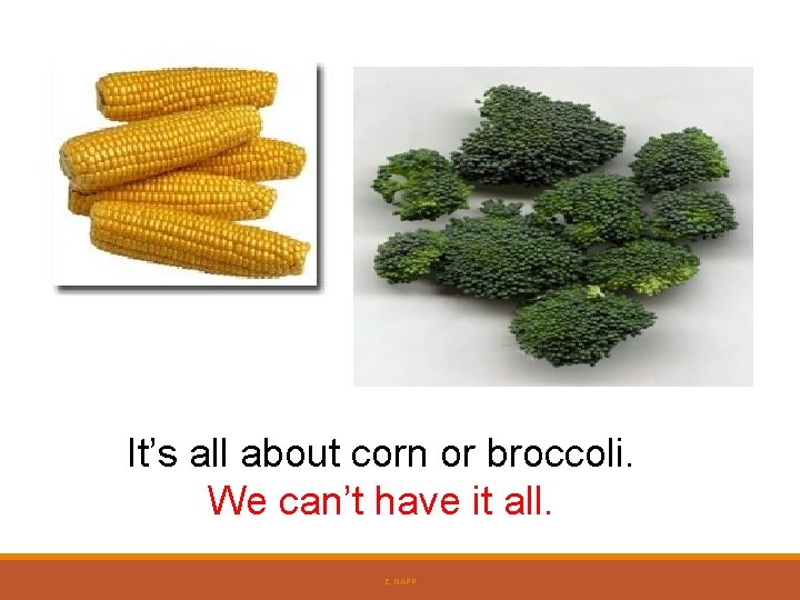 It’s all about corn or broccoli. We can’t have it all. E. NAPP It’s all about corn or broccoli. We can’t have it all. E. NAPP
