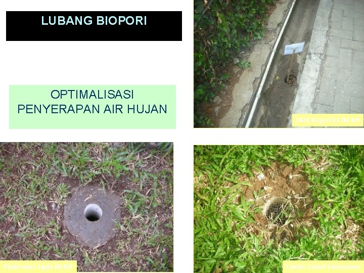 LUBANG BIOPORI OPTIMALISASI PENYERAPAN AIR HUJAN Puskesmas Joglo Jkt Brt SMA Negeri 33 Jkt