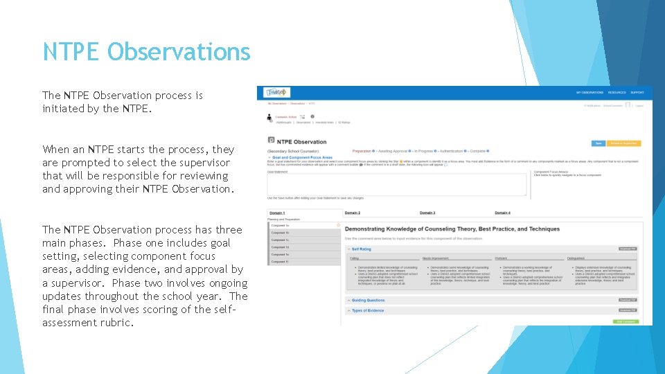 NTPE Observations The NTPE Observation process is initiated by the NTPE. When an NTPE