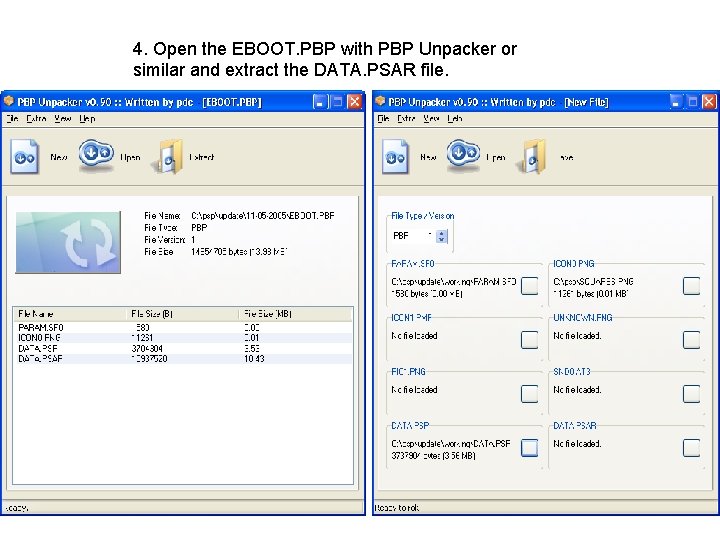 4. Open the EBOOT. PBP with PBP Unpacker or similar and extract the DATA.