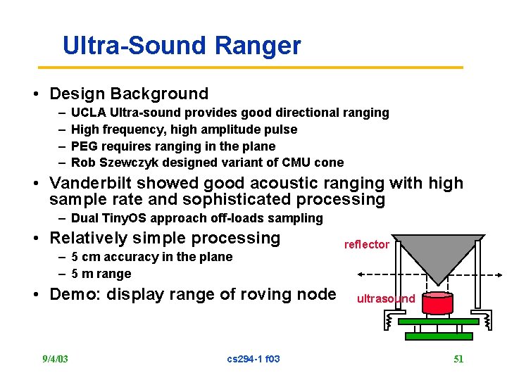 Ultra-Sound Ranger • Design Background – – UCLA Ultra-sound provides good directional ranging High