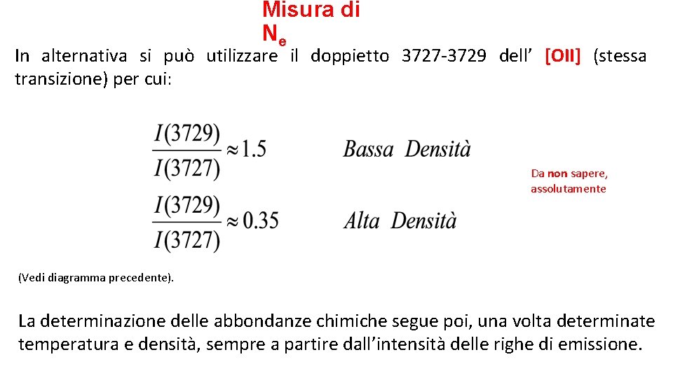Misura di Ne In alternativa si può utilizzare il doppietto 3727 -3729 dell’ [OII]
