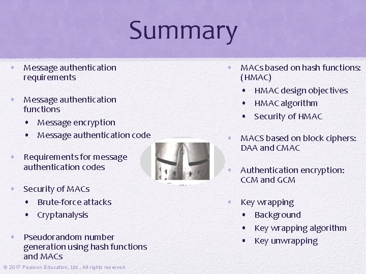 Summary • Message authentication requirements • Message authentication functions • Message encryption • Message