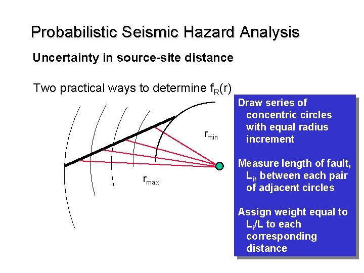 Probabilistic Seismic Hazard Analysis Uncertainty in source-site distance Two practical ways to determine f.