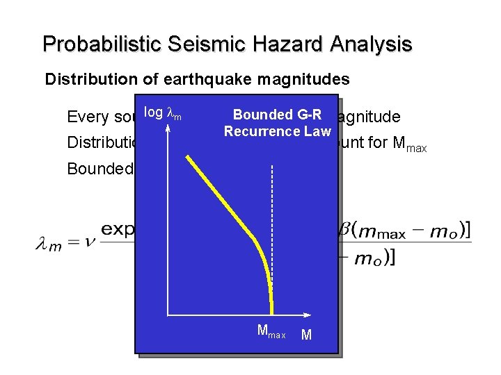 Probabilistic Seismic Hazard Analysis Distribution of earthquake magnitudes log lhas Bounded G-R magnitude m