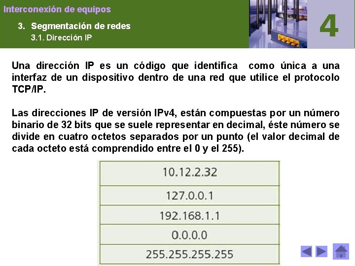 Interconexión de equipos 3. Segmentación de redes 3. 1. Dirección IP Una dirección IP