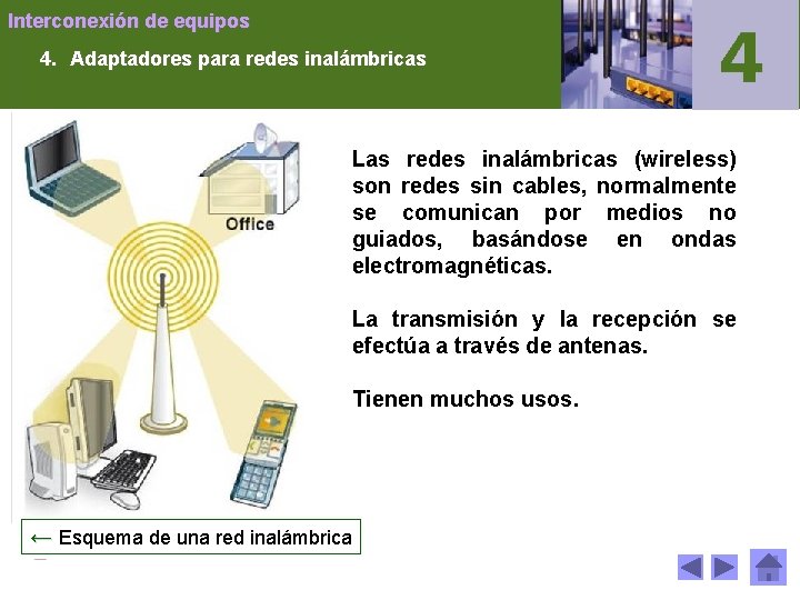 Interconexión de equipos 4. Adaptadores para redes inalámbricas Las redes inalámbricas (wireless) son redes