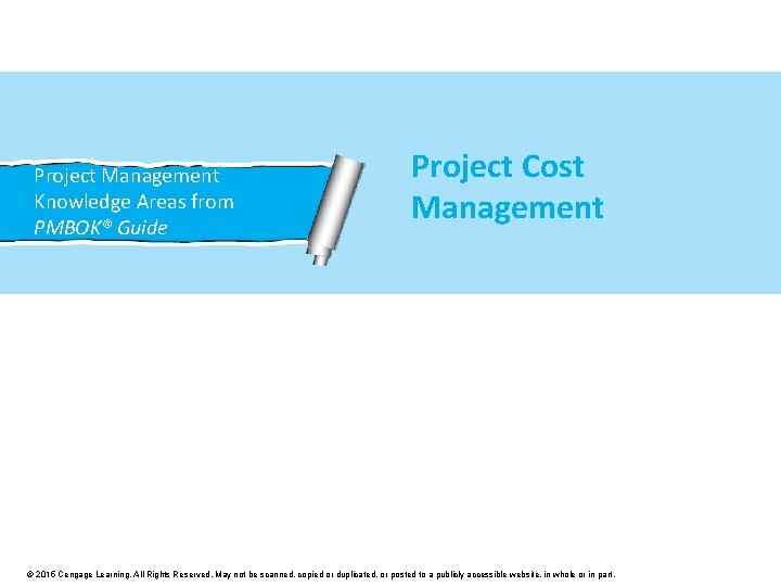 Project Management Knowledge Areas from PMBOK® Guide Project Cost Management © 2015 Cengage Learning.