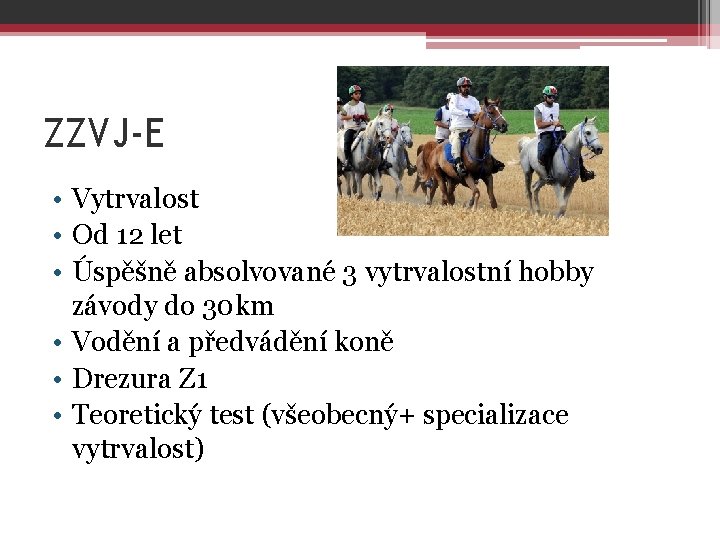 ZZVJ-E • Vytrvalost • Od 12 let • Úspěšně absolvované 3 vytrvalostní hobby závody