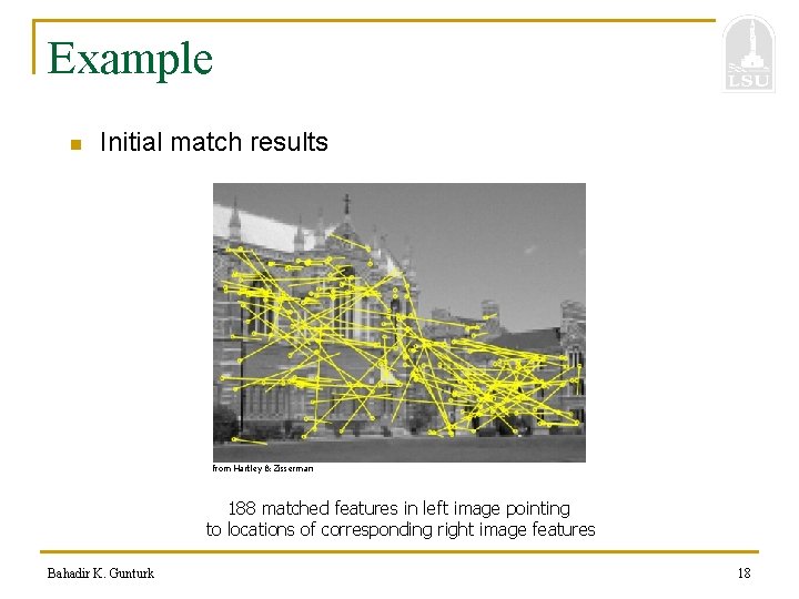 Example n Initial match results from Hartley & Zisserman 188 matched features in left