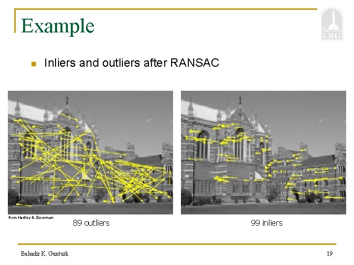 Example n Inliers and outliers after RANSAC from Hartley & Zisserman Bahadir K. Gunturk