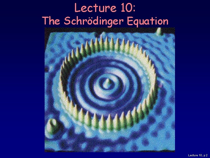 Lecture 10: The Schrödinger Equation Lecture 10, p 2 