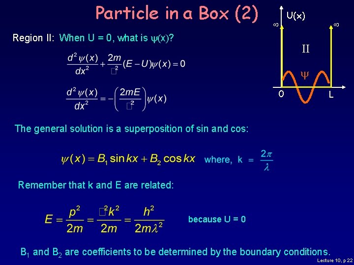 Particle in a Box (2) Region II: When U = 0, what is (x)?