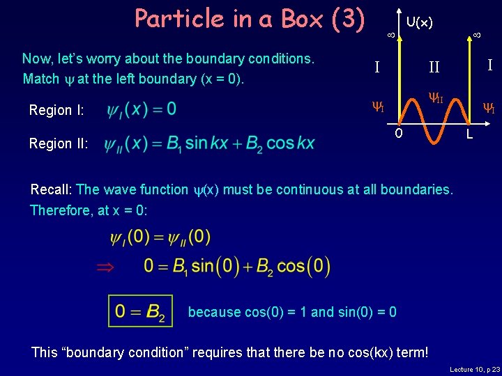 Particle in a Box (3) Now, let’s worry about the boundary conditions. Match at