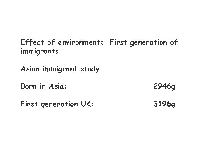 Effect of environment: First generation of immigrants Asian immigrant study Born in Asia: 2946