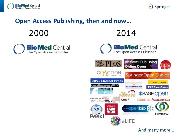 Open Access Publishing, then and now… 2000 2014 3 And many more… Open Access Publishing, then and now… 2000 2014 3 And many more…