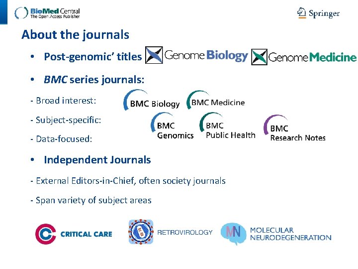 About the journals • Post-genomic’ titles • BMC series journals: - Broad interest: - About the journals • Post-genomic’ titles • BMC series journals: - Broad interest: -