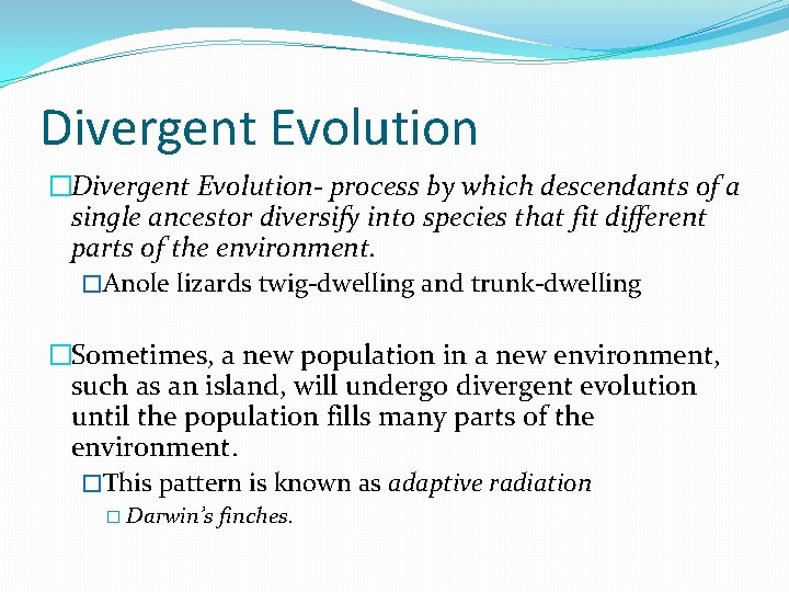 Divergent Evolution �Divergent Evolution- process by which descendants of a single ancestor diversify into