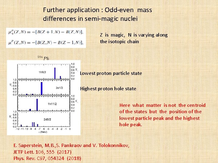 Further application : Odd-even mass differences in semi-magic nuclei Z is magic, N is