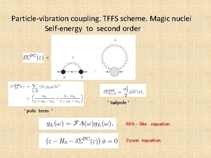 Particle-vibration coupling. TFFS scheme. Magic nuclei Self-energy to second order = ‘ tadpole ‘