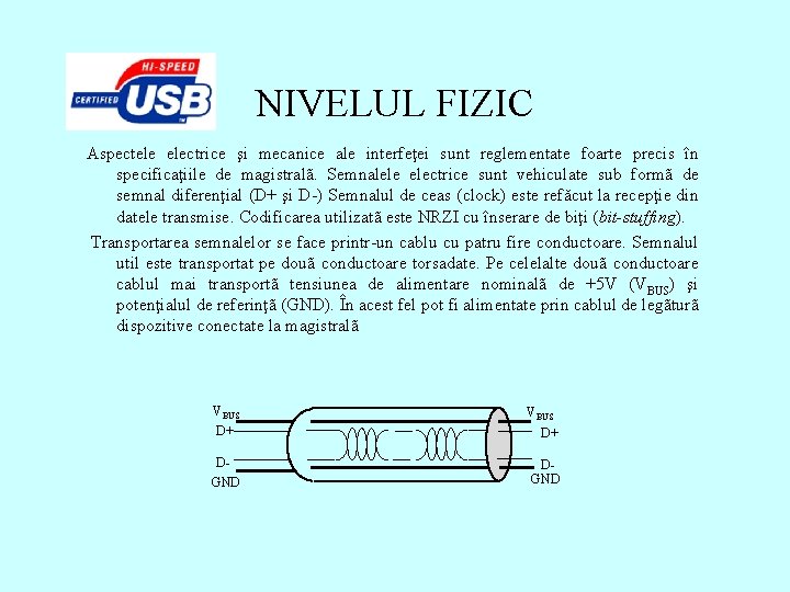 NIVELUL FIZIC Aspectele electrice şi mecanice ale interfeţei sunt reglementate foarte precis în specificaţiile