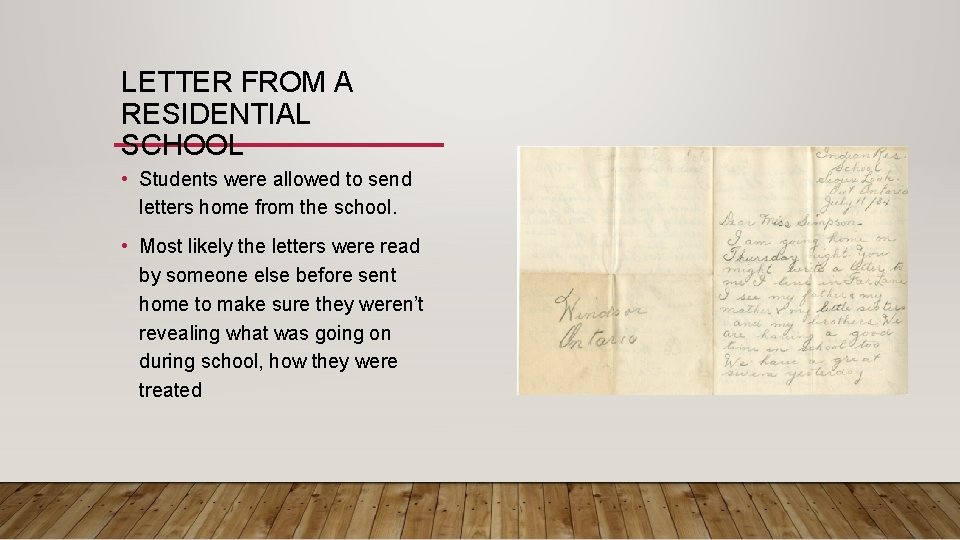 LETTER FROM A RESIDENTIAL SCHOOL • Students were allowed to send letters home from