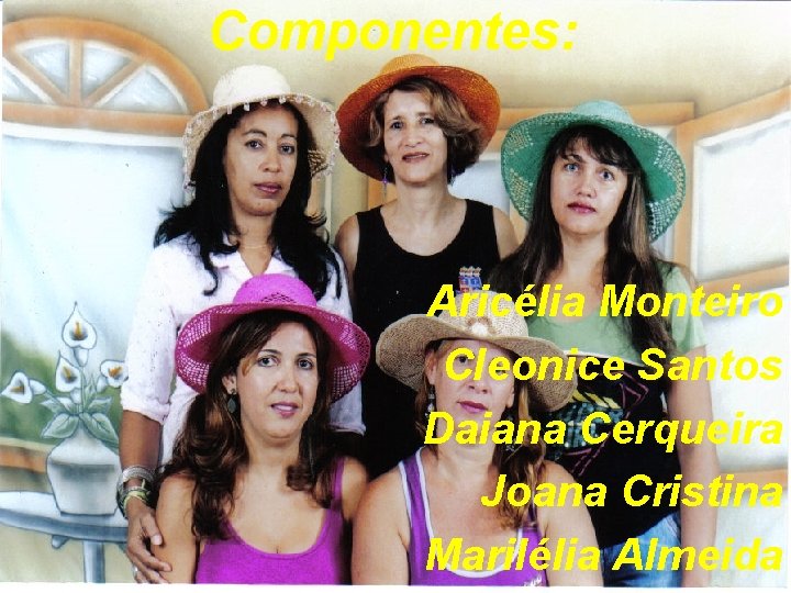 Componentes: Aricélia Monteiro Cleonice Santos Daiana Cerqueira Joana Cristina Marilélia Almeida 