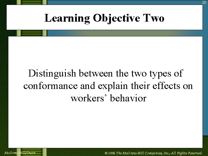 20 Learning Objective Two Distinguish between the two types of conformance and explain their