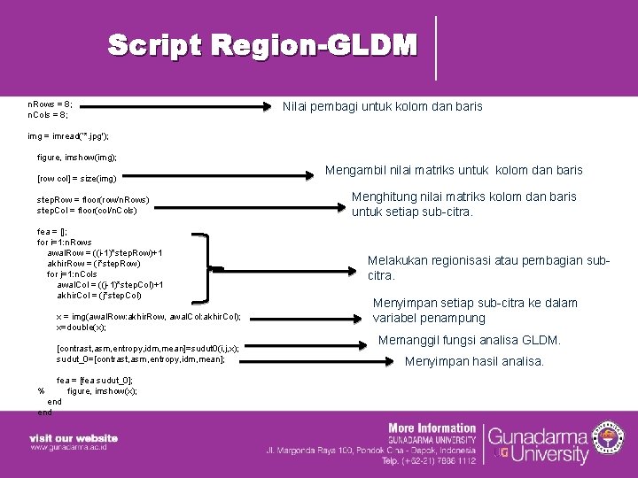 Script Region-GLDM n. Rows = 8; n. Cols = 8; img = imread(‘*. jpg'); Script Region-GLDM n. Rows = 8; n. Cols = 8; img = imread(‘*. jpg');