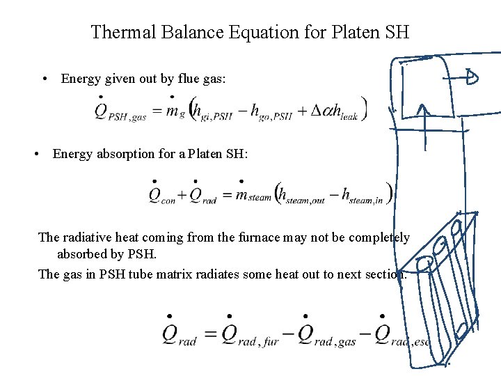 Thermal Balance Equation for Platen SH • Energy given out by flue gas: • Thermal Balance Equation for Platen SH • Energy given out by flue gas: •
