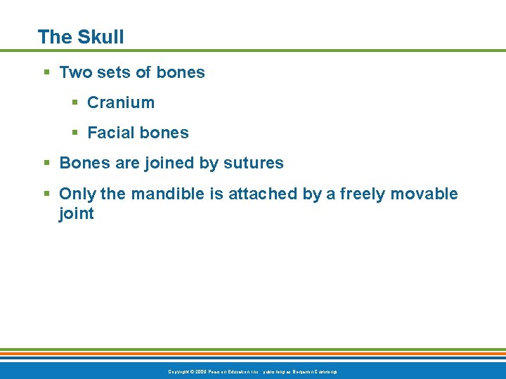 The Skull § Two sets of bones § Cranium § Facial bones § Bones The Skull § Two sets of bones § Cranium § Facial bones § Bones