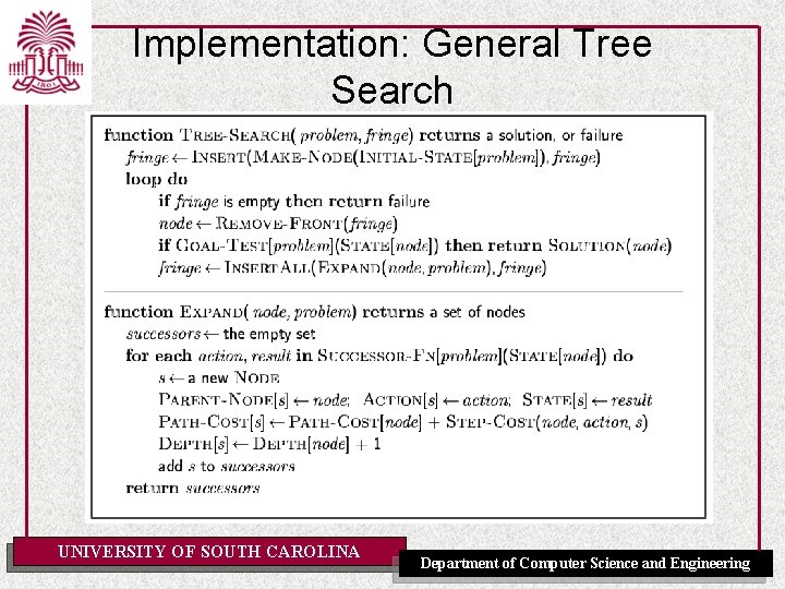 Implementation: General Tree Search UNIVERSITY OF SOUTH CAROLINA Department of Computer Science and Engineering