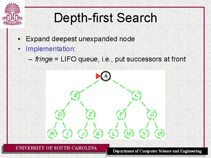 Depth-first Search • Expand deepest unexpanded node • Implementation: – fringe = LIFO queue, Depth-first Search • Expand deepest unexpanded node • Implementation: – fringe = LIFO queue,