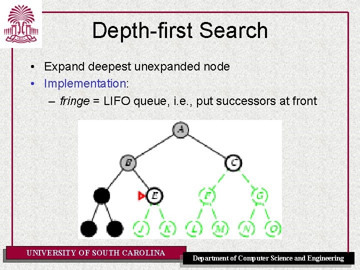 Depth-first Search • Expand deepest unexpanded node • Implementation: – fringe = LIFO queue, Depth-first Search • Expand deepest unexpanded node • Implementation: – fringe = LIFO queue,