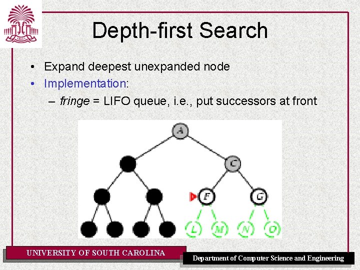 Depth-first Search • Expand deepest unexpanded node • Implementation: – fringe = LIFO queue, Depth-first Search • Expand deepest unexpanded node • Implementation: – fringe = LIFO queue,