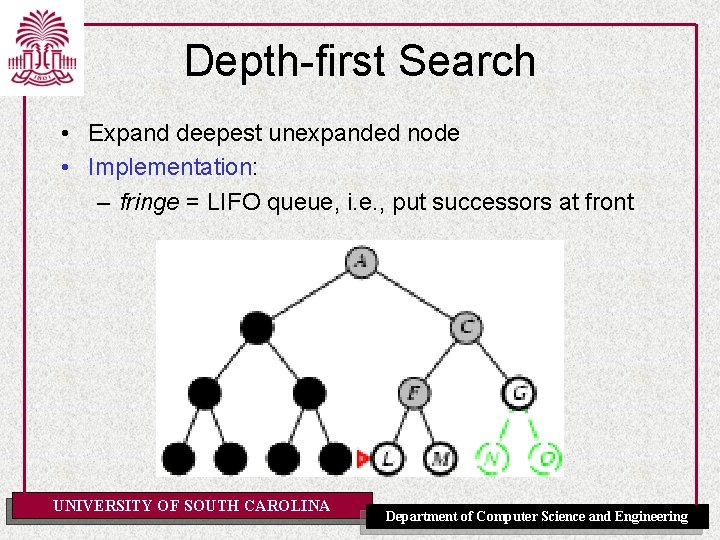 Depth-first Search • Expand deepest unexpanded node • Implementation: – fringe = LIFO queue, Depth-first Search • Expand deepest unexpanded node • Implementation: – fringe = LIFO queue,