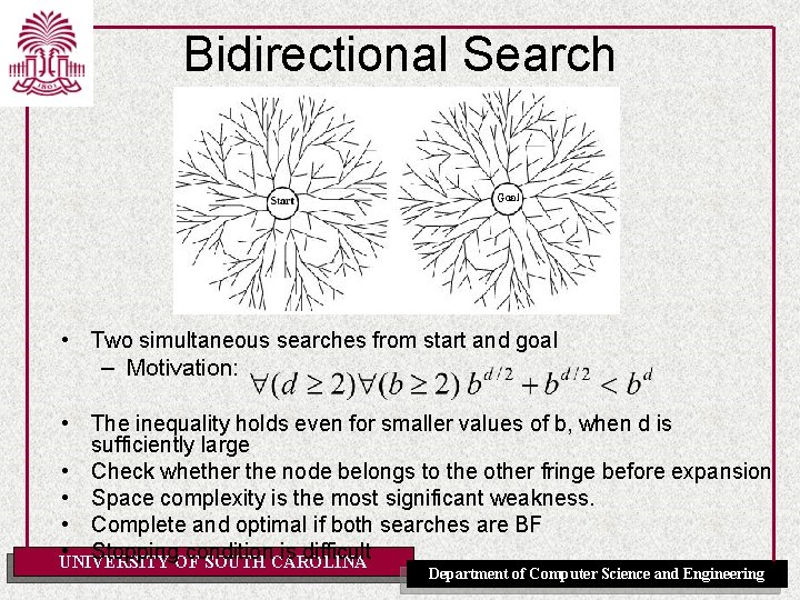 Bidirectional Search • Two simultaneous searches from start and goal – Motivation: • The Bidirectional Search • Two simultaneous searches from start and goal – Motivation: • The
