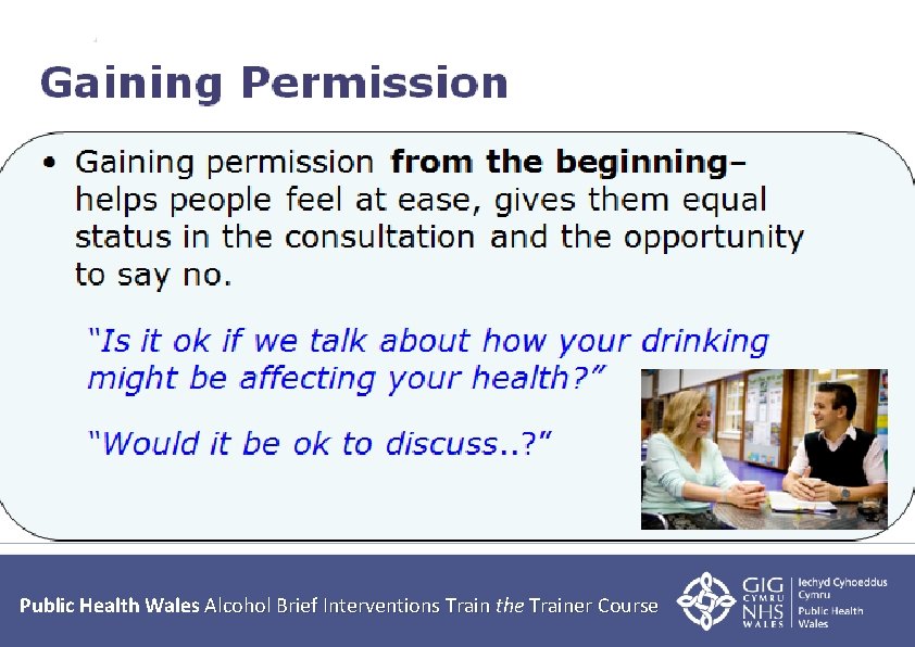 Alcohol Brief Intervention (ABI) Pathway Public Health Wales Alcohol Brief Interventions Train the Trainer