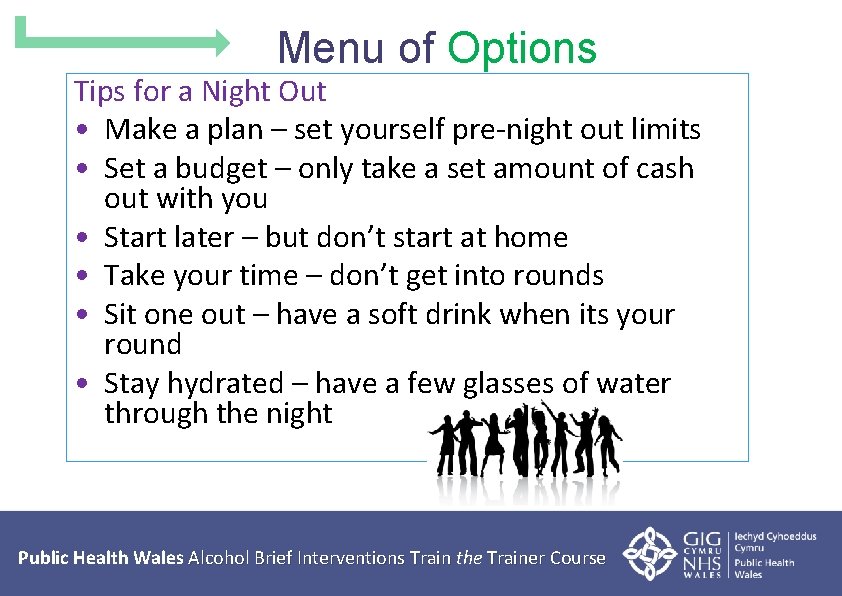 Menu of Options Tips for a Night Out • Make a plan – set