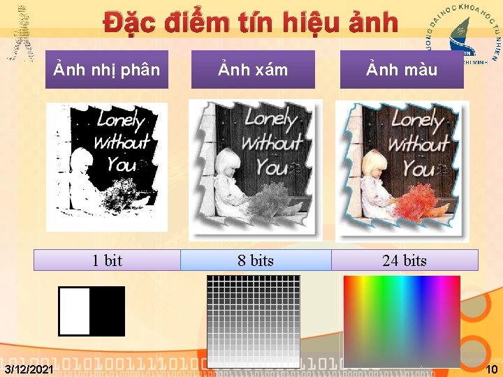 Đặc điểm tín hiệu ảnh Ảnh nhị phân Ảnh xám Ảnh màu 1 bit