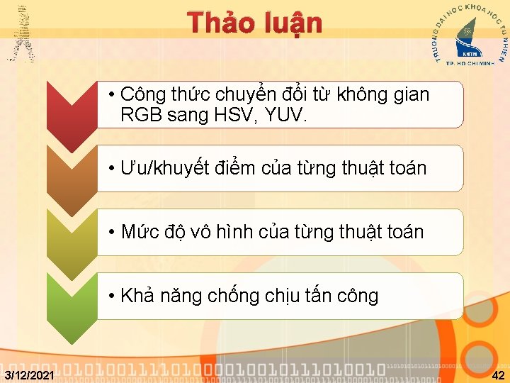Thảo luận • Công thức chuyển đổi từ không gian RGB sang HSV, YUV.