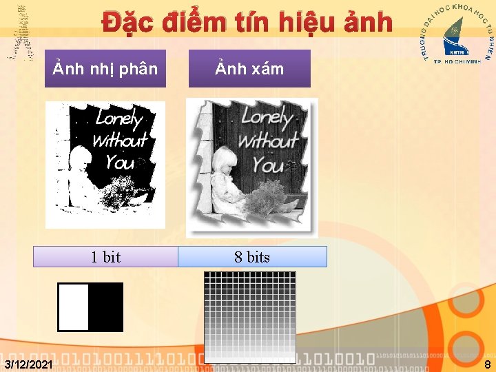 Đặc điểm tín hiệu ảnh Ảnh nhị phân Ảnh xám 1 bit 8 bits
