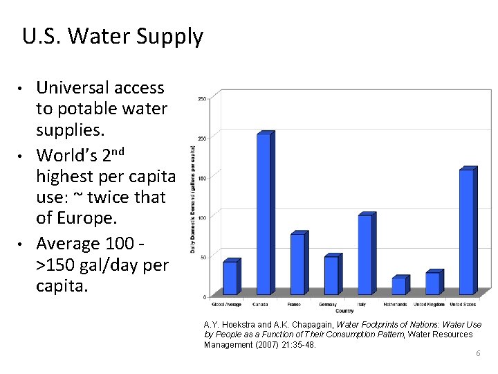 U. S. Water Supply • • • Universal access to potable water supplies. World’s