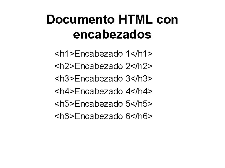 Documento HTML con encabezados <h 1>Encabezado 1</h 1> <h 2>Encabezado 2</h 2> <h 3>Encabezado