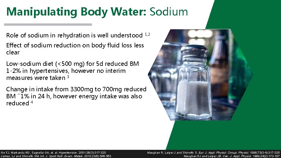Manipulating Body Water: Sodium Role of sodium in rehydration is well understood 1, 2 Manipulating Body Water: Sodium Role of sodium in rehydration is well understood 1, 2