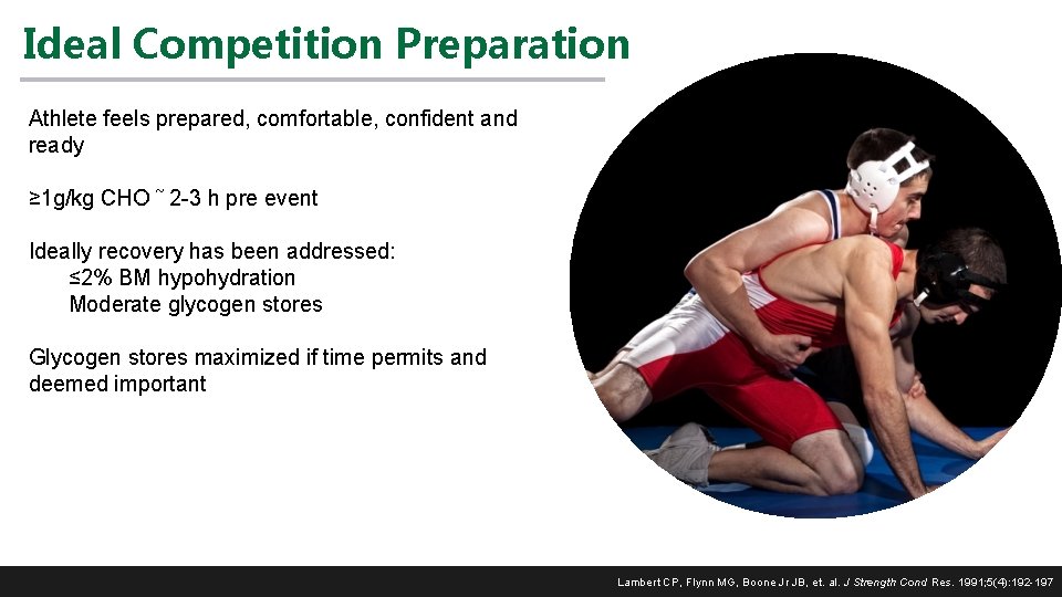 Ideal Competition Preparation Athlete feels prepared, comfortable, confident and ready ≥ 1 g/kg CHO Ideal Competition Preparation Athlete feels prepared, comfortable, confident and ready ≥ 1 g/kg CHO