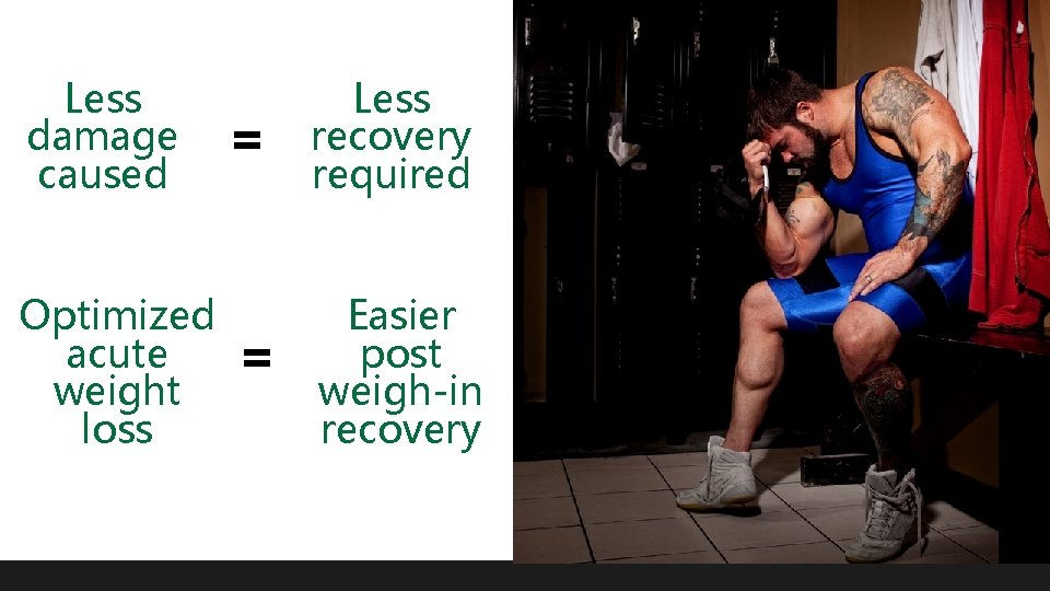 Less damage caused Optimized acute weight loss = Less recovery required = Easier post Less damage caused Optimized acute weight loss = Less recovery required = Easier post