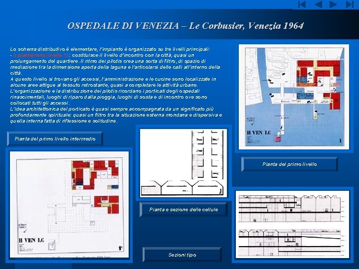 OSPEDALE DI VENEZIA – Le Corbusier, Venezia 1964 Lo schema distributivo è elementare, l’impianto