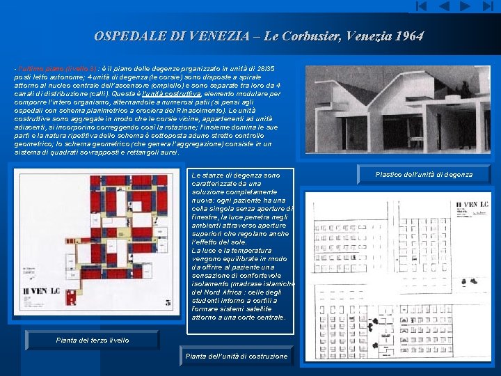 OSPEDALE DI VENEZIA – Le Corbusier, Venezia 1964 - l’ultimo piano (livello 3) :